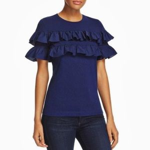 Tory Burch Lennox Ruffle Tee in Navy Blue size small
